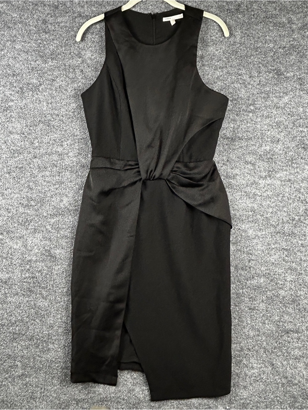 Harlyn Black Satin Crepe Twist Front Asymmetric Hem Cocktail Midi Dress Size S